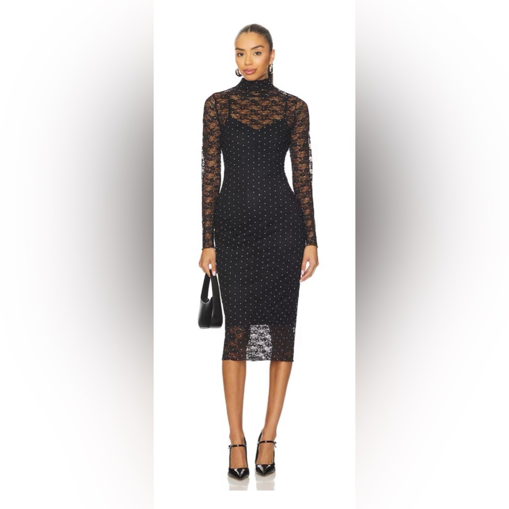 NWT Revolve Black Lace Long-Sleeve Midi Dress